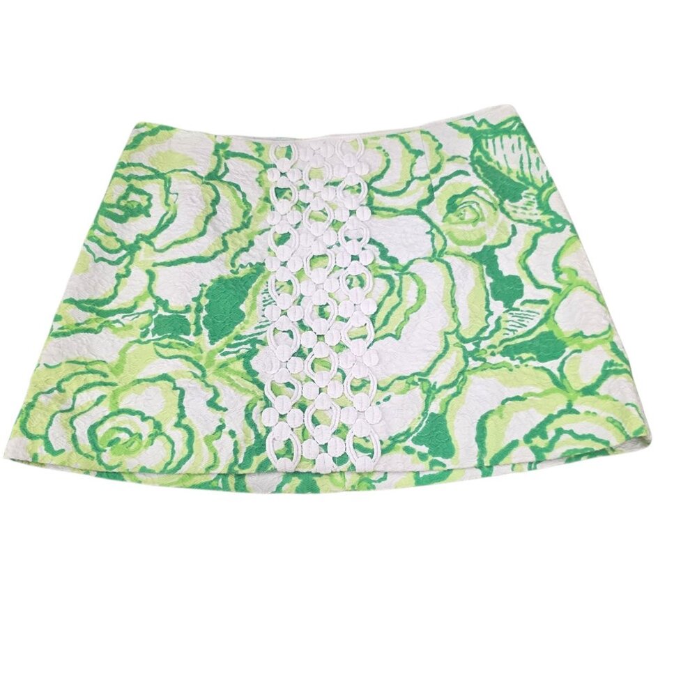 Lilly Pulitzer Green and White Floral Mini Skirt